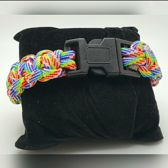 Rainbow Braided Paracord Rope Bracelet Buckle Clasp Red Blue Green Purple MBr30 - Picture 3 of 4